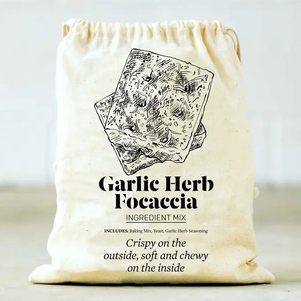 white garlic herb focaccia ingredient mix drawstring bag 