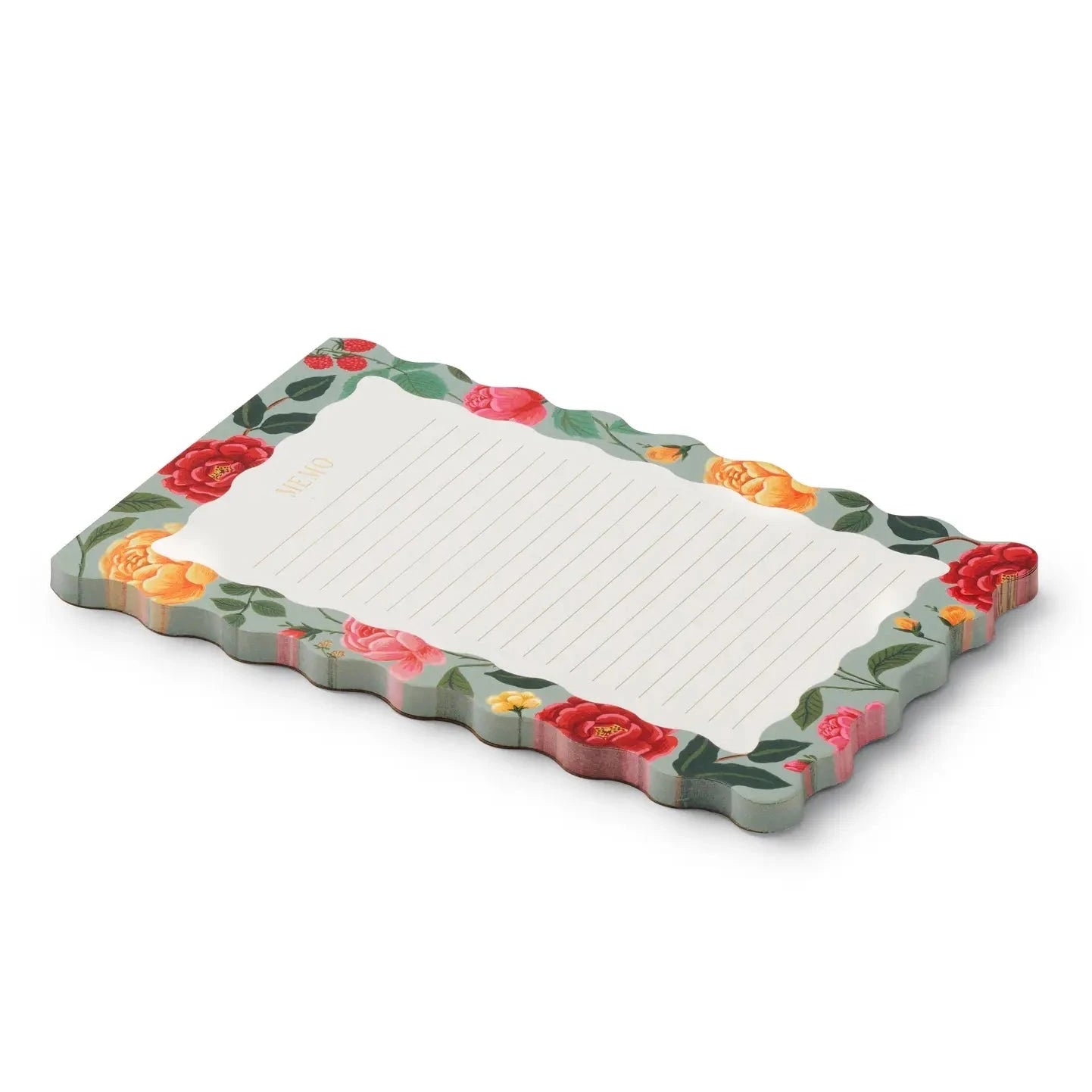 scalloped edge decorate this oversized notepad with roses on it