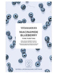 light blue sheet mask packaging with blueberries printed on it
