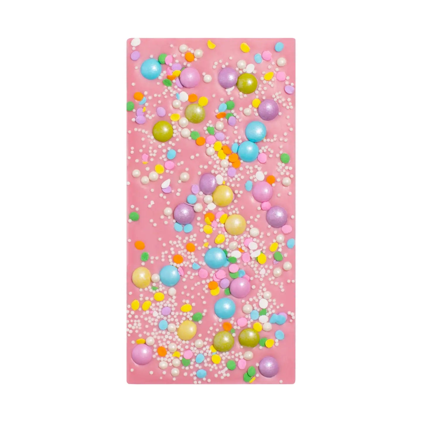Pink beach towel with colorful bubble pattern on a white background