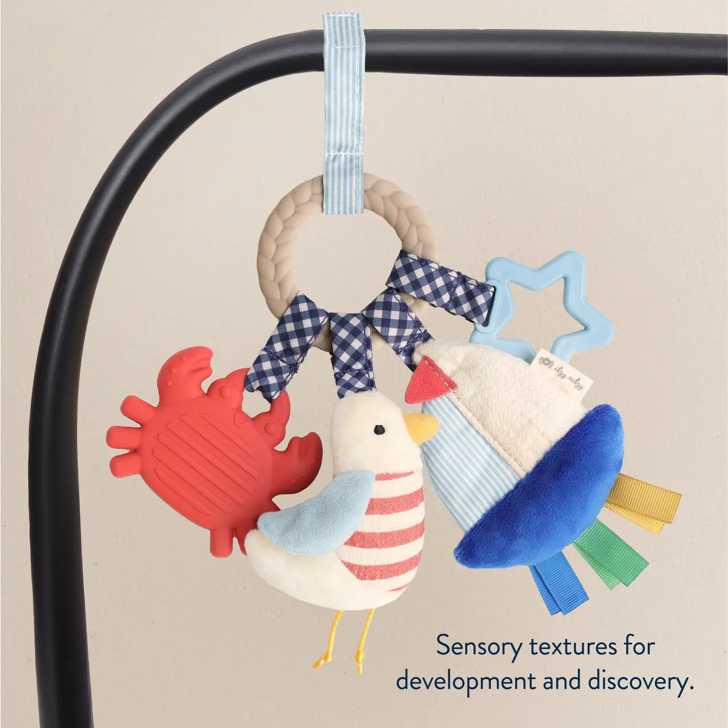nautical busy ring hanging on a stroller