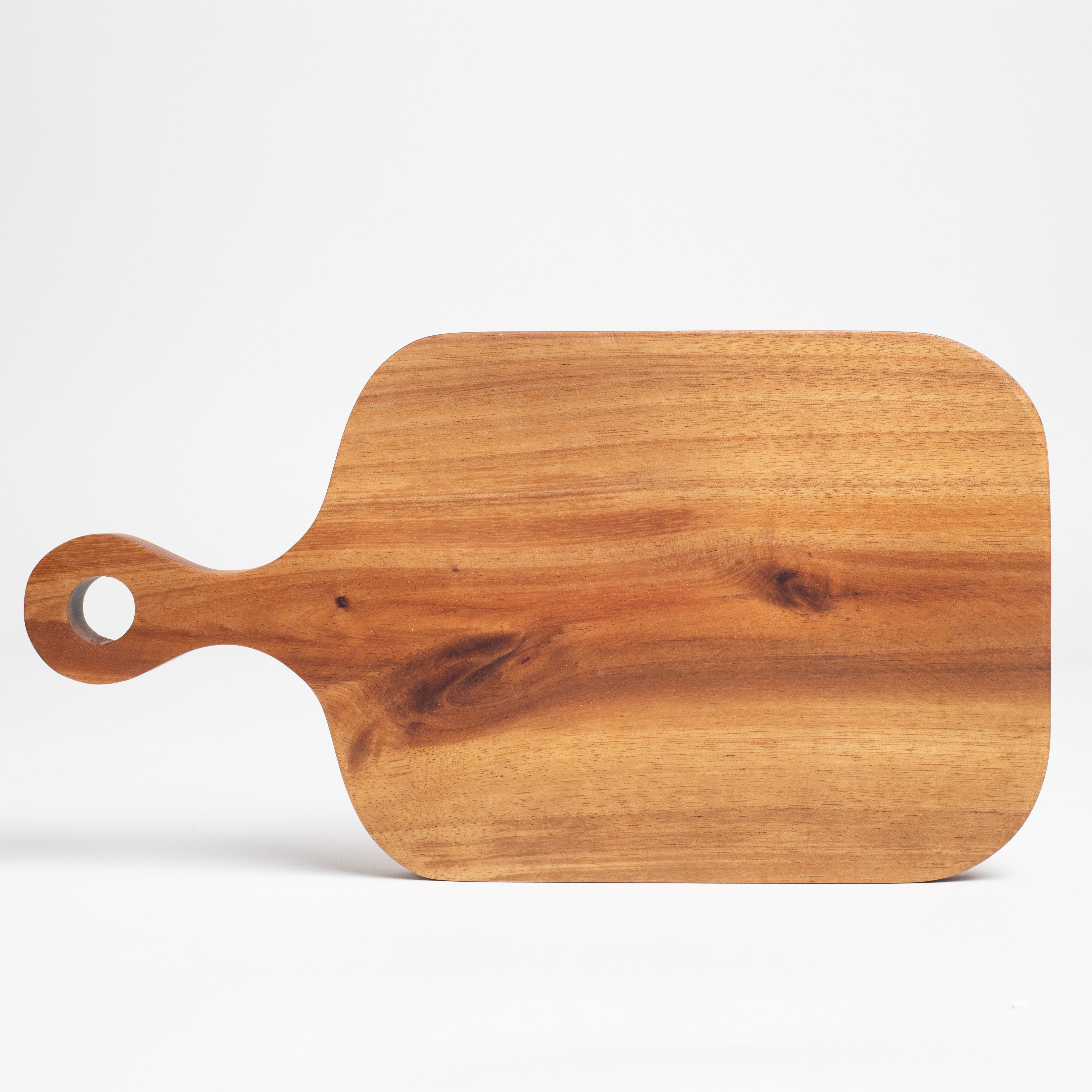 dark wooden charcuterie board with handle