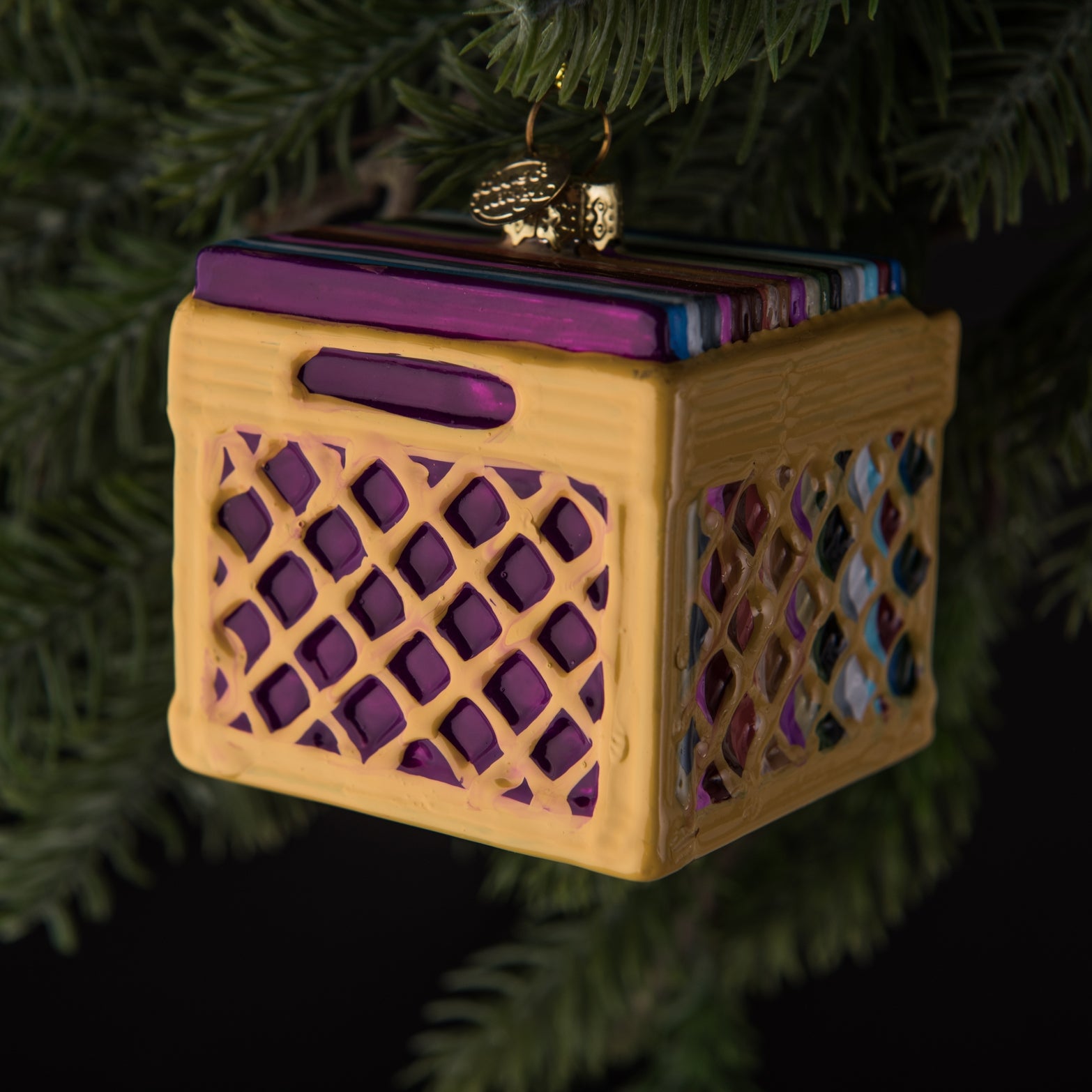 Record Crate Christmas Ornament on tree