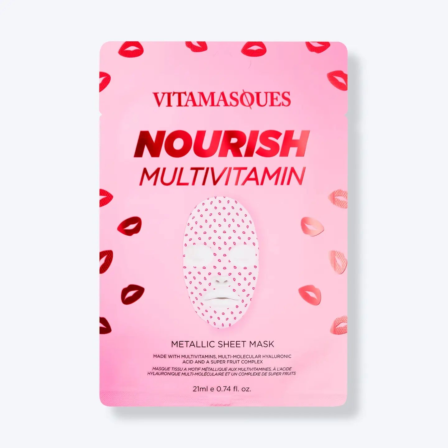 Pink Vitamasques Nourish Multivitamin sheet mask packaging on a white background