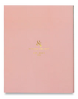 back of notebook is Pink with Gold text