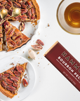 Bourbon Pecan Pie Milk Chocolate Bar with pie