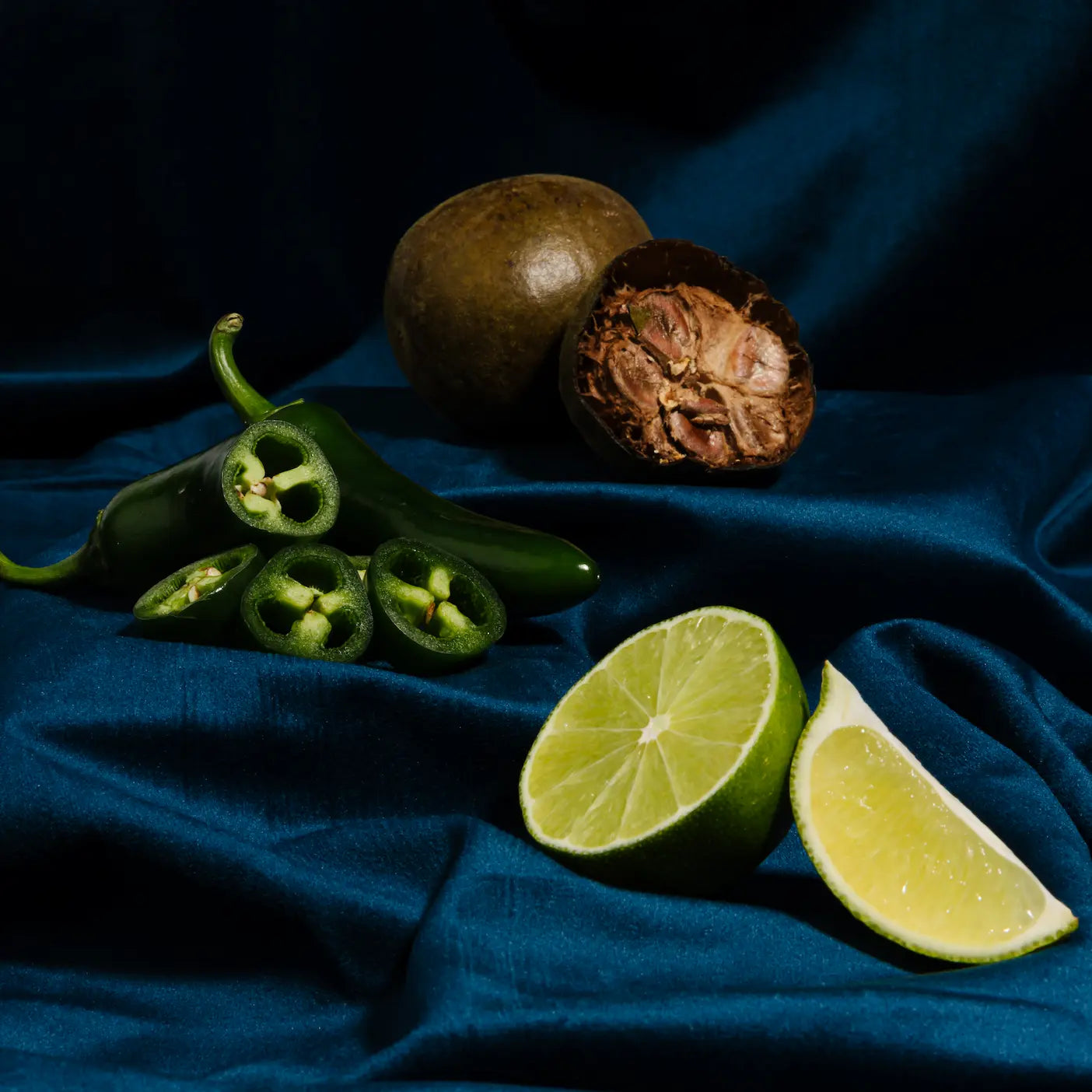 Skinny Spicy Margarita Sachet ingredients on blue fabric