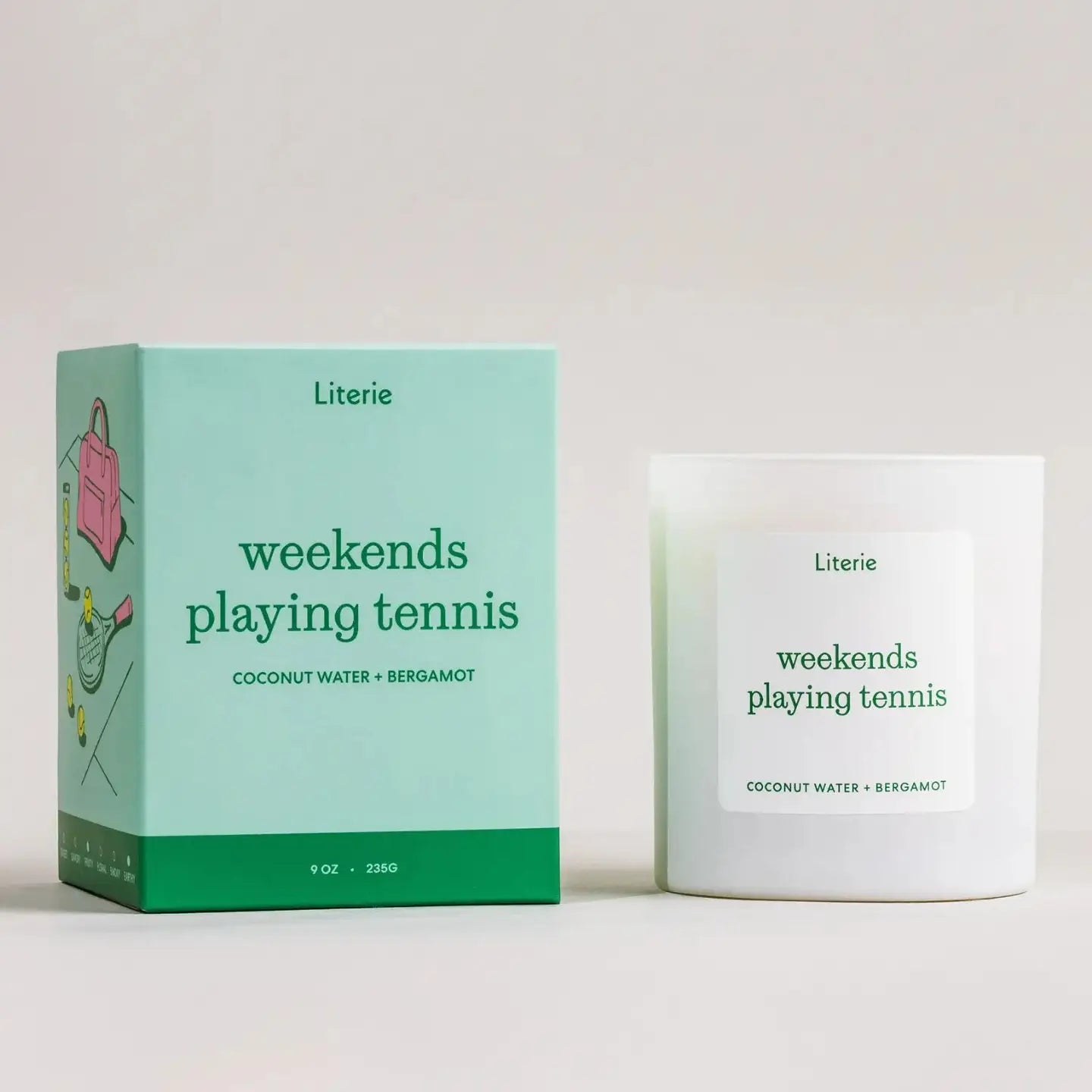 weekends playing tennis candle on a white bacgkround