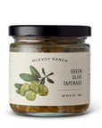 Jar of Meevoy Ranch Green Olive Tapenade on a white background