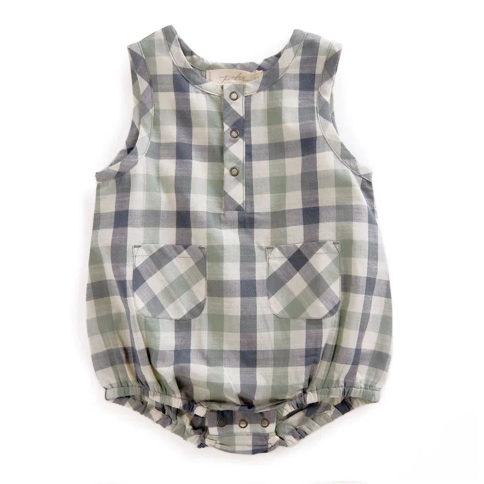 Green and blue checkmate baby romper