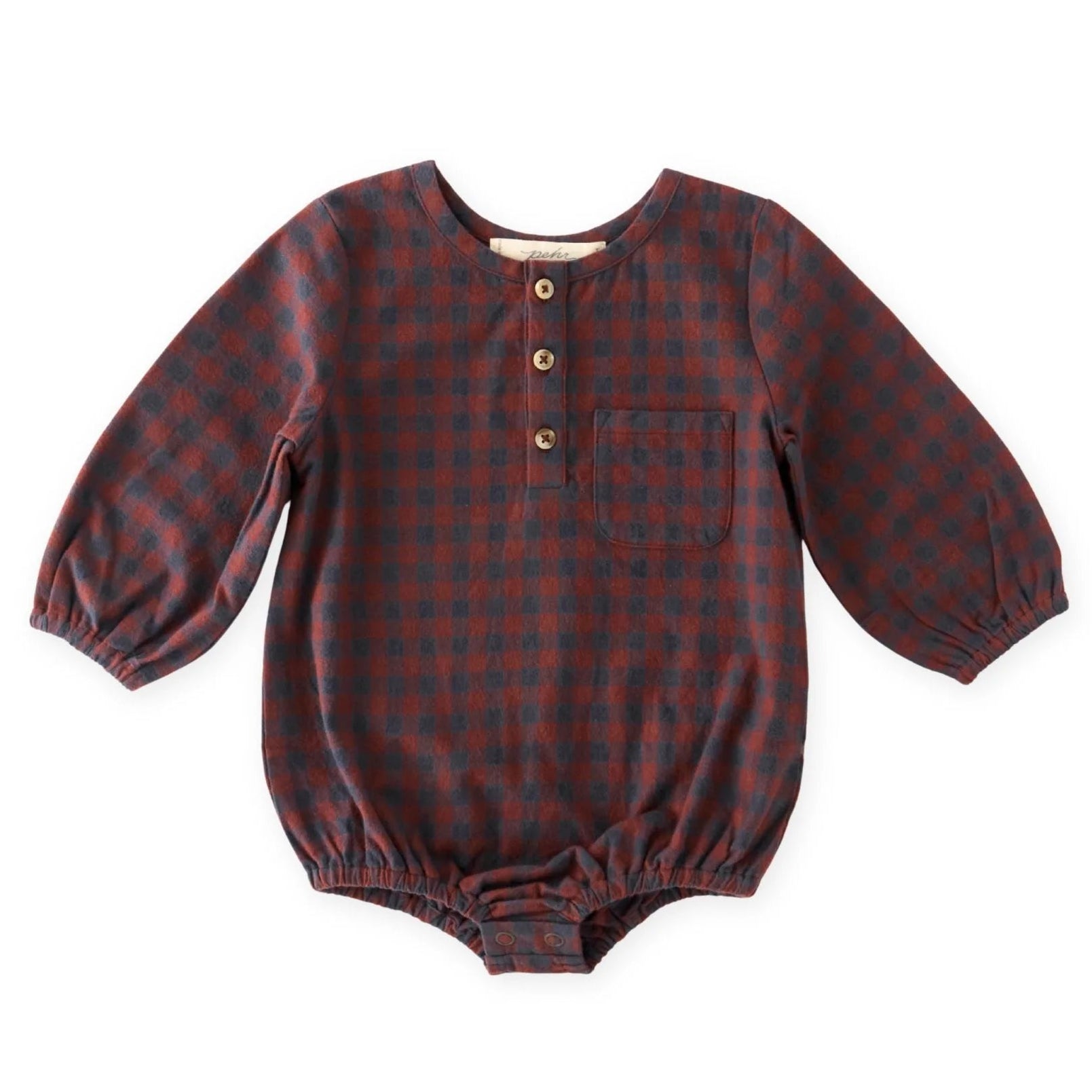 plaid red and blue long sleeve baby one-piece