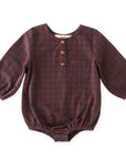 plaid red and blue long sleeve baby one-piece