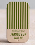 beige and green stripped mini sea salt tin