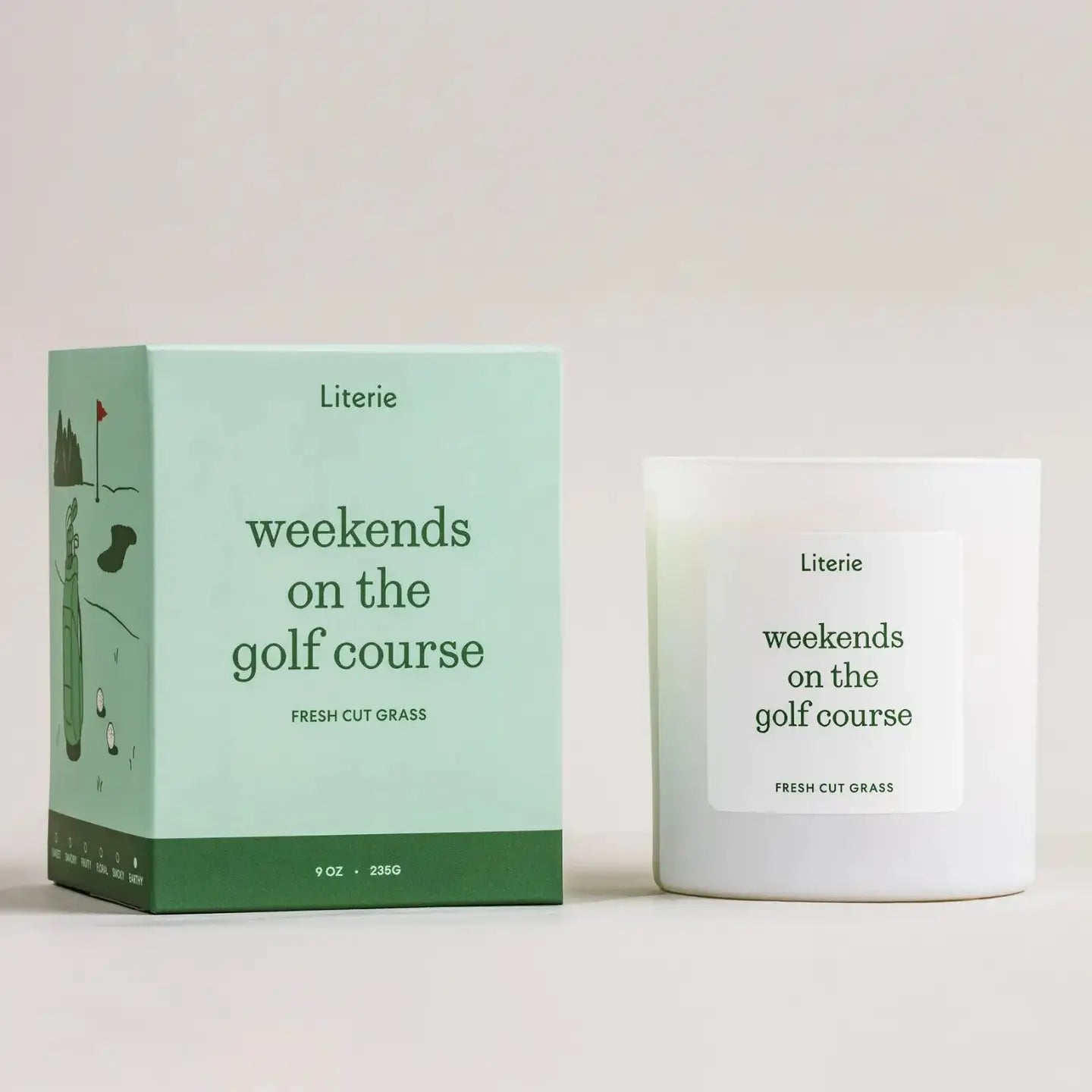 weekends on the golf course candle on a white background