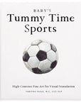 Book cover of 'Baby's Tummy Time Sports' with a soccer ball illustration on a white background.