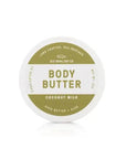 Jar of body butter with coconut milk flavor on a white background