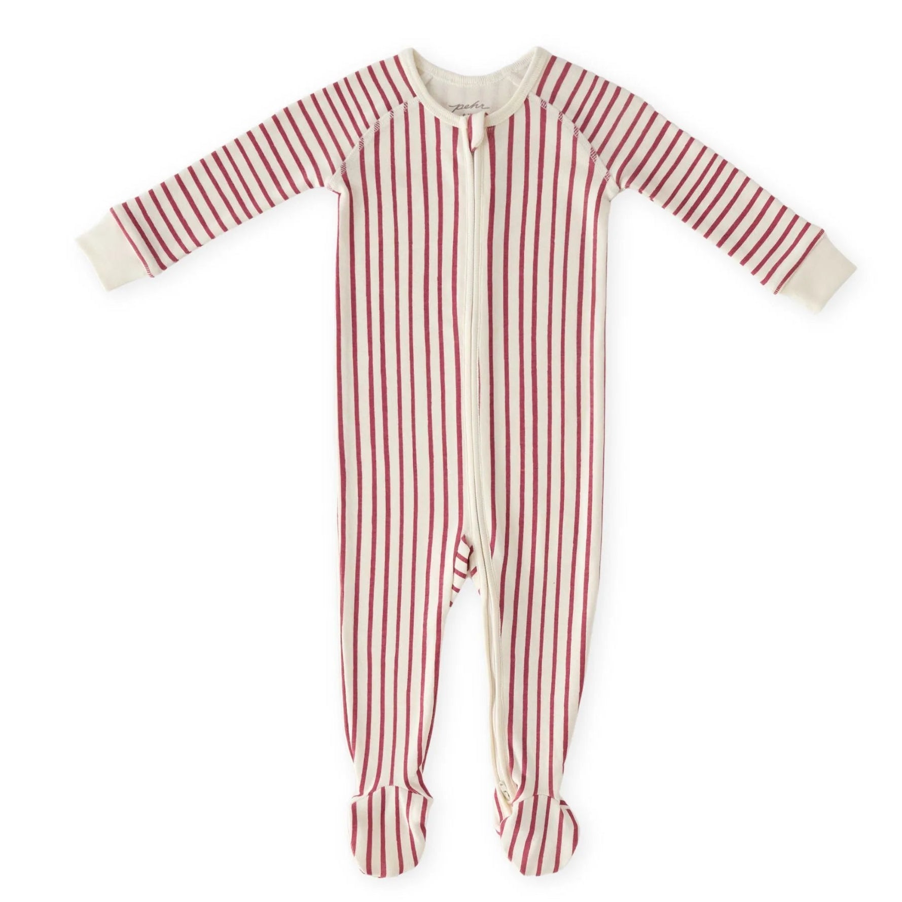 baby long sleeve sleeper with red and white stripes 