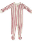 baby long sleeve sleeper with red and white stripes 