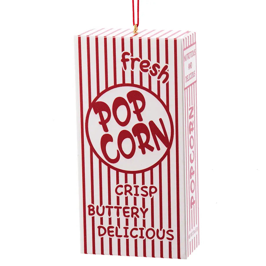 red and white striped popcorn ornamnet 