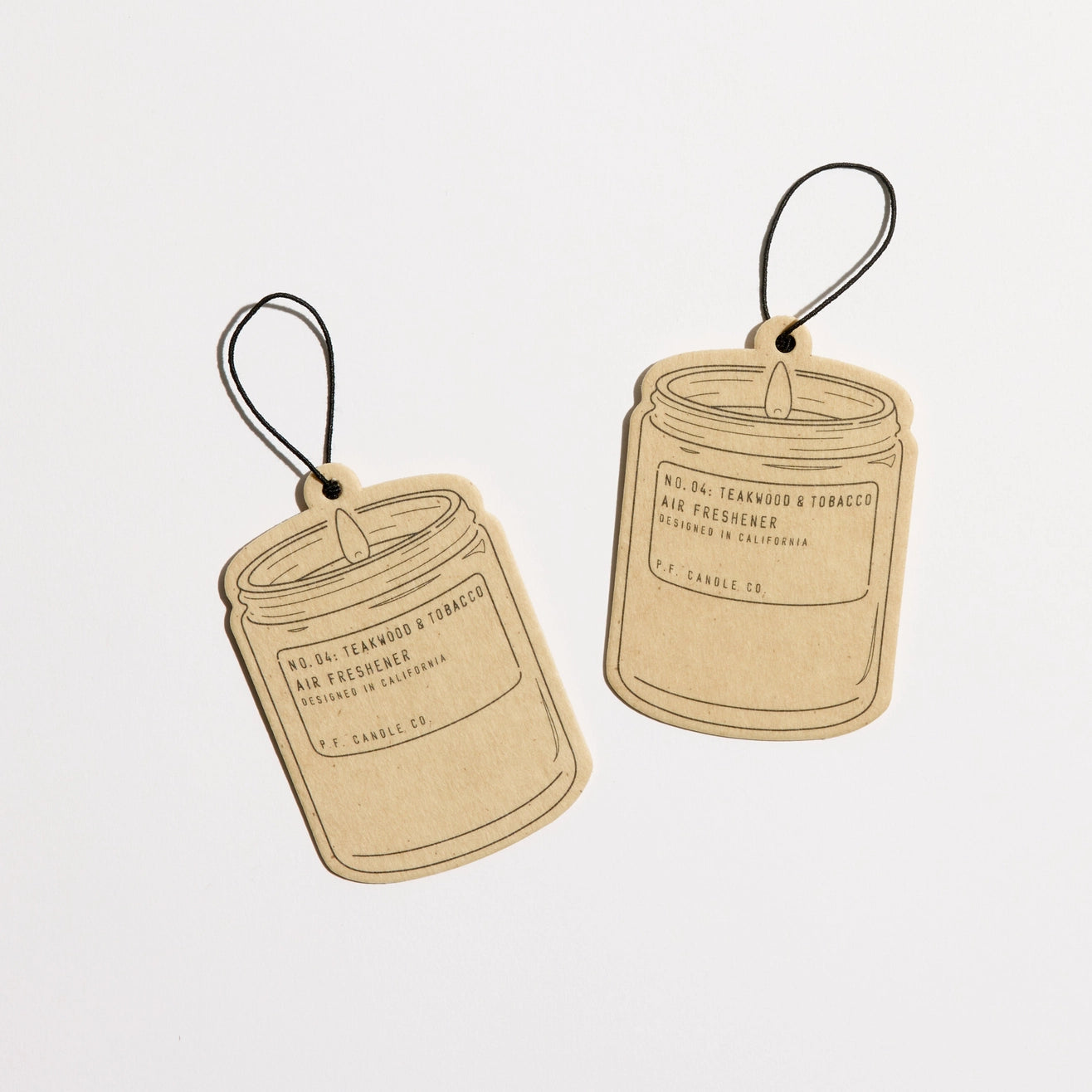 Two cardboard air freshener tags with a jar design on a white background