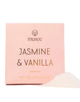 Bath salt box labeled 'Jasmine & Vanilla' by musee on a white background