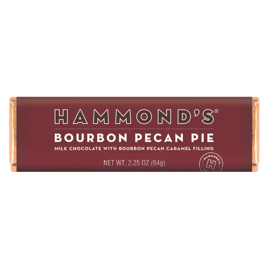 Hammond's Bourbon Pecan Pie chocolate bar packaging on a white background