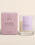 havyns love candle and box on a pink background