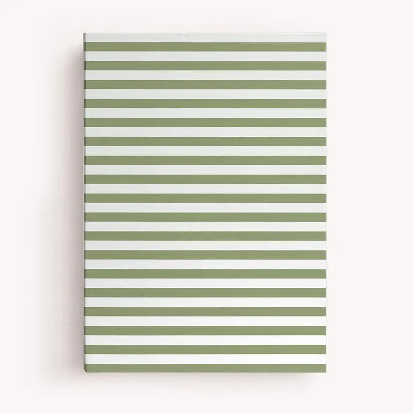 green striped notebook on a white background