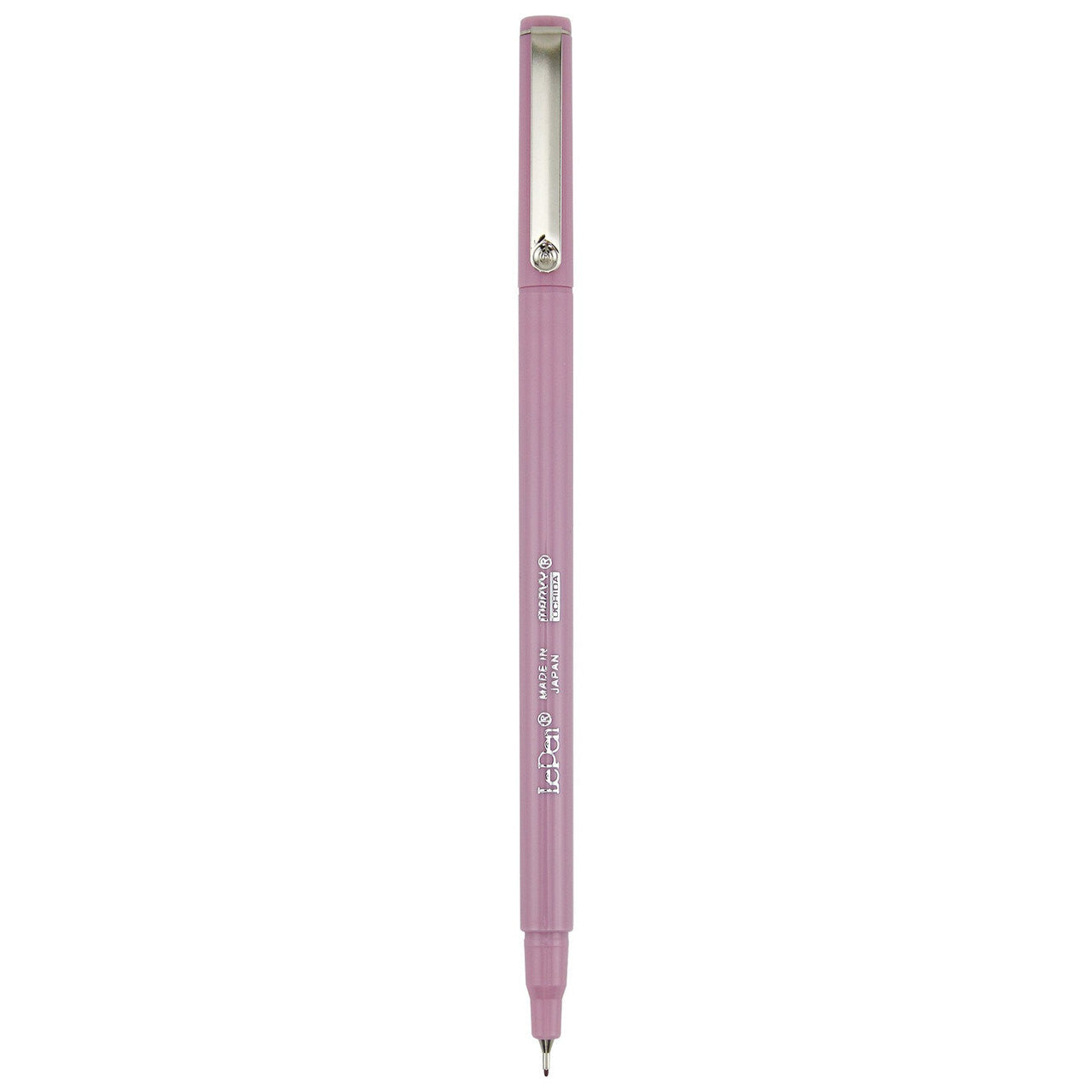 Pink pen with visible brand logo on a white background