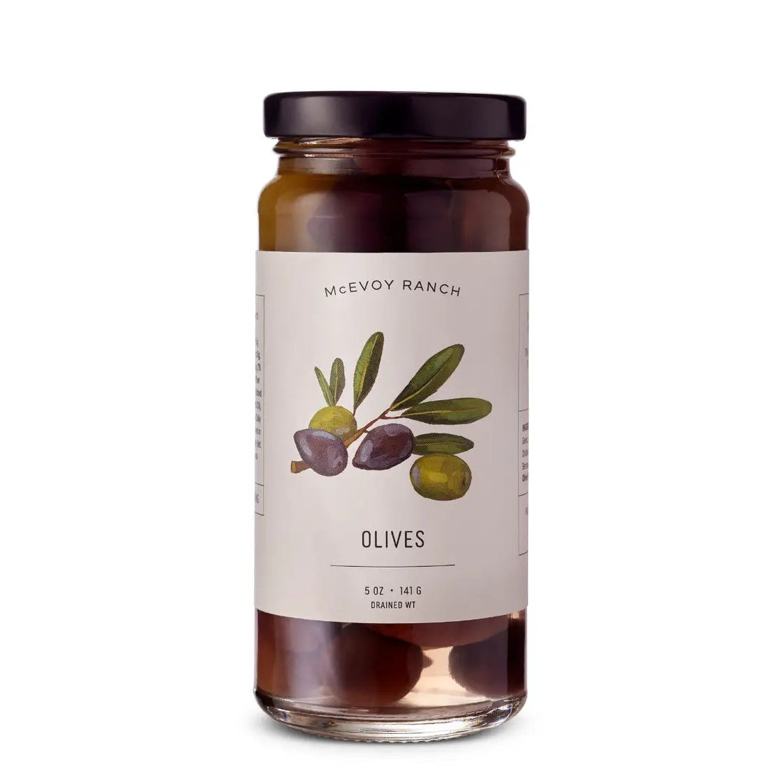 Jar of McEvoy Ranch Olives on a white background
