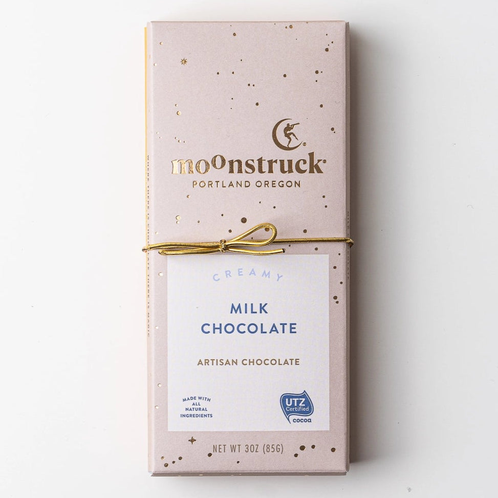 Moonstruck milk chocolate bar packaging on a white background