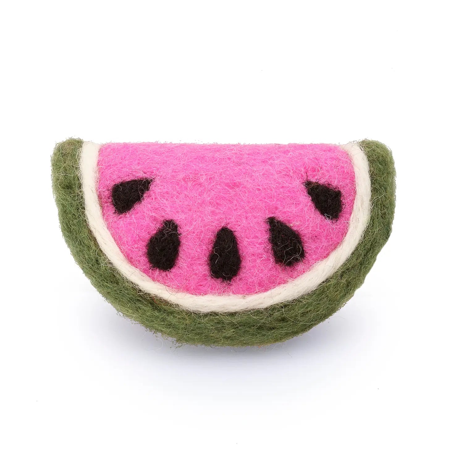 Watermelon cat toy on white background.