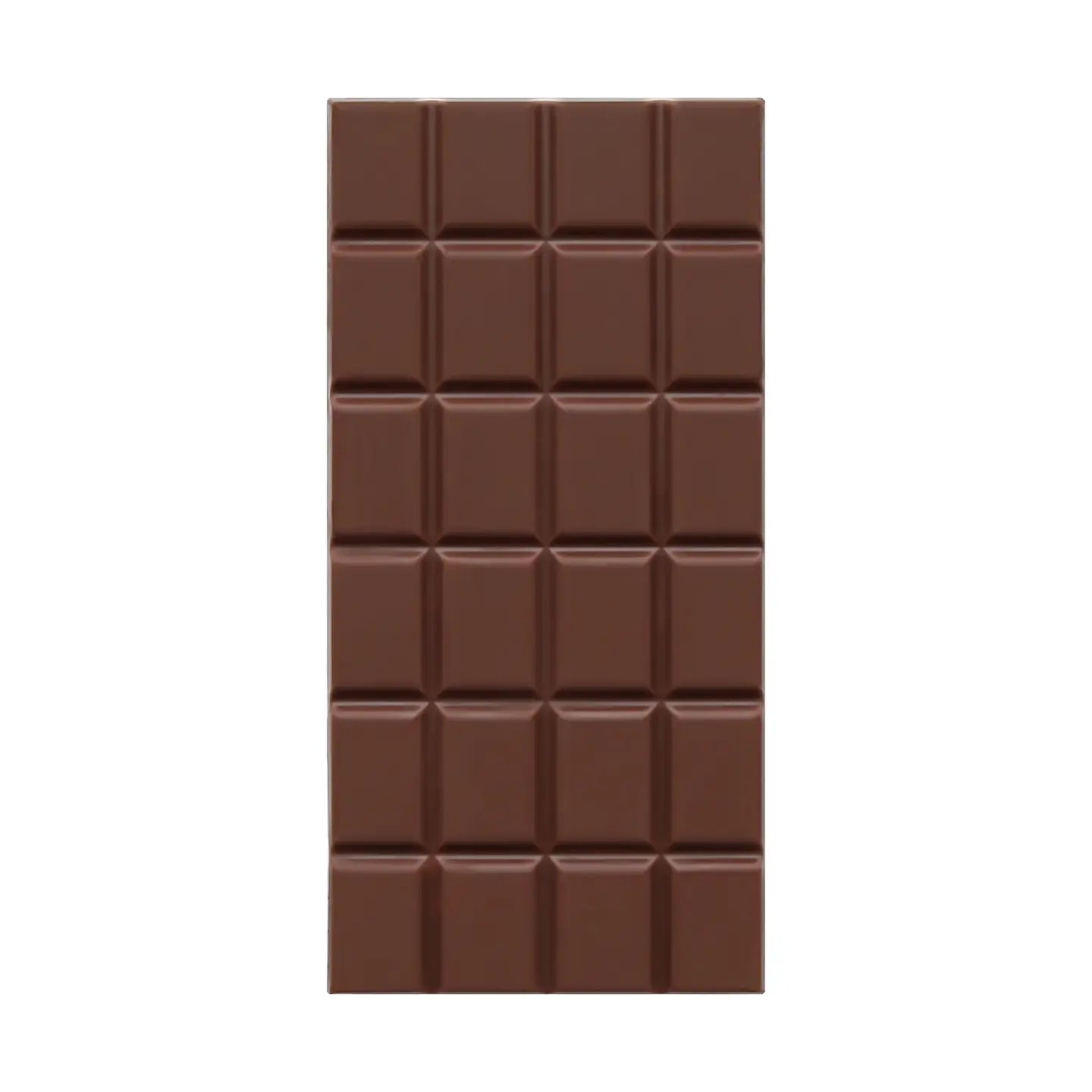 Chocolate bar with a grid of squares on a white background