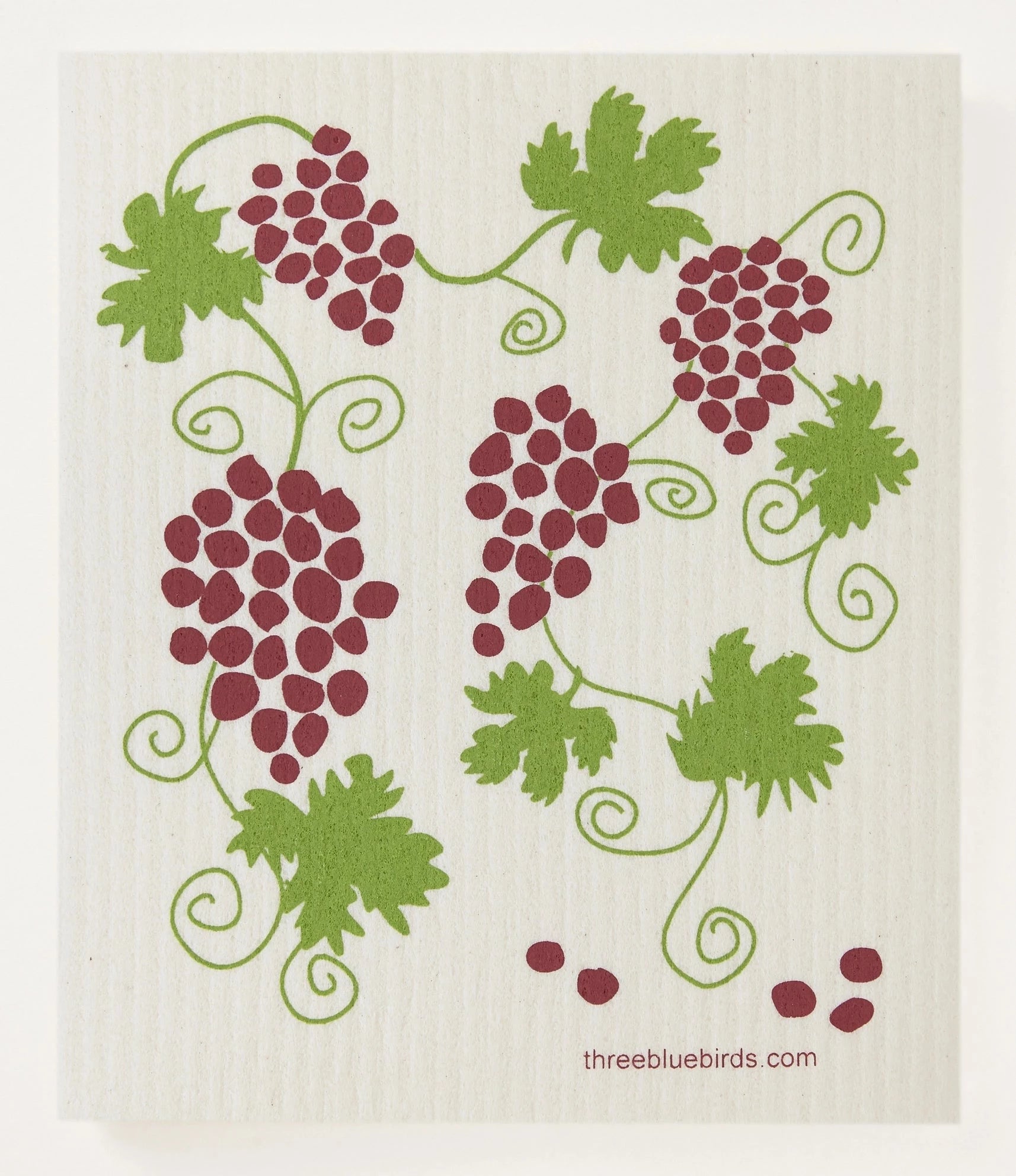 swedish dish cloth with purple grapes on green vines printed on it
