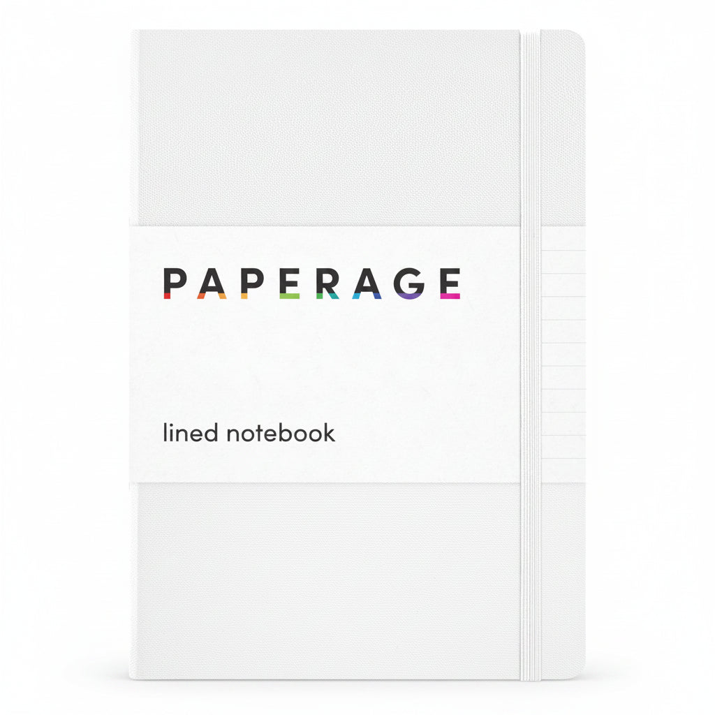White lined notebook with 'PAPERAGE' branding on a white background
