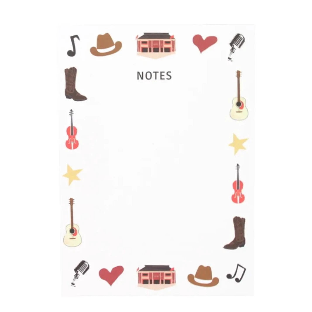 white note pad with illustrations alongside the border of country themed things