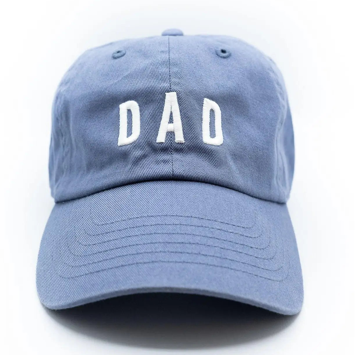 Blue cap with 'DAD' text on a white background