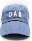 Blue cap with 'DAD' text on a white background