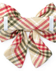 back of beige red and green plaid dog bow 
