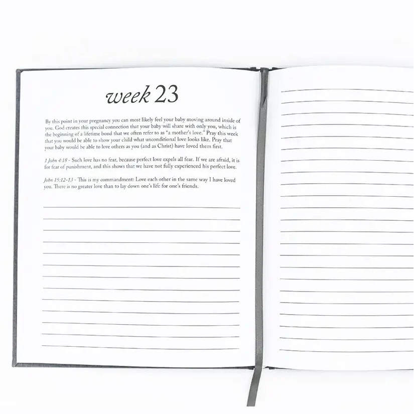 Open notebook with lined pages on a white background