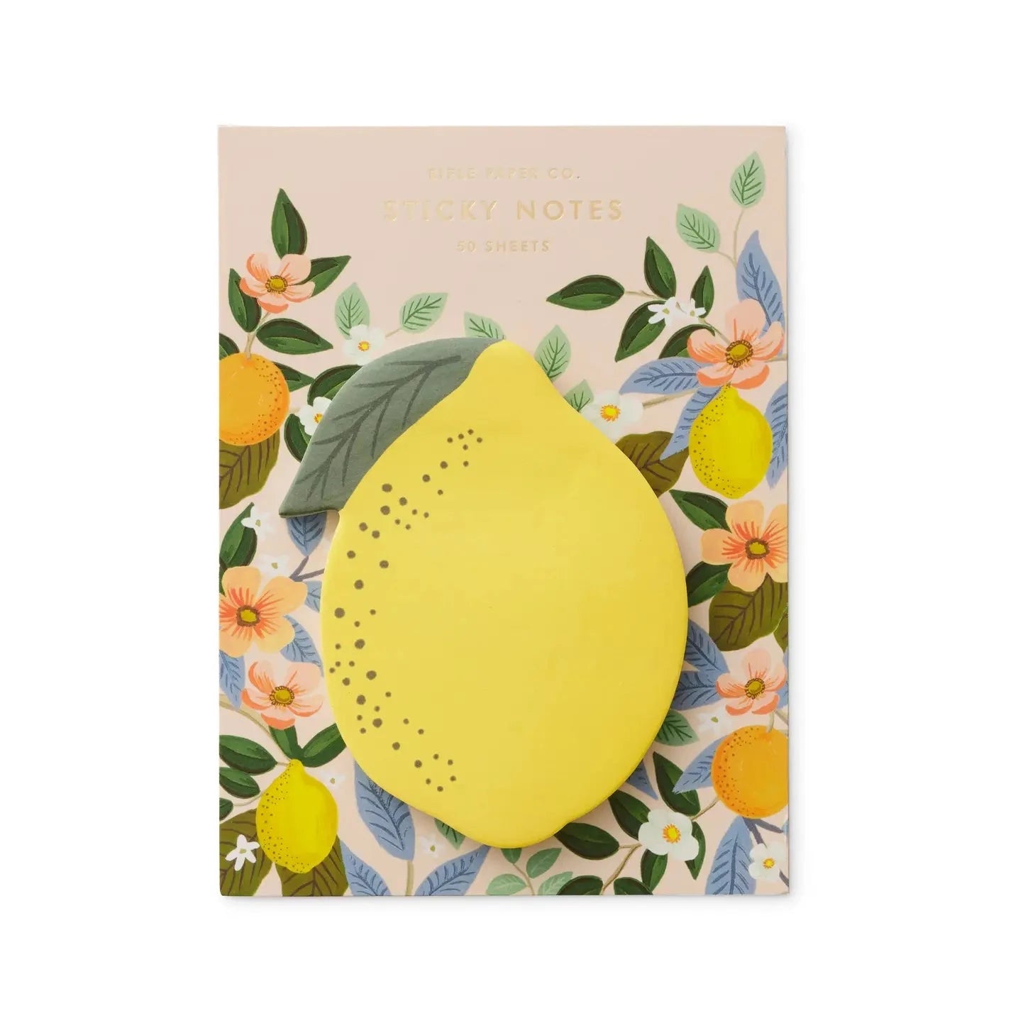 yellow lemon shaped notepad with floral background 