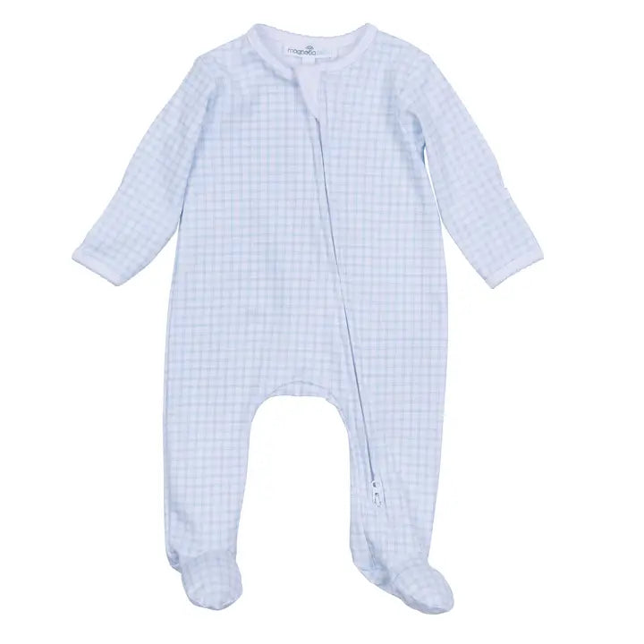Blue baby onesie on a white background