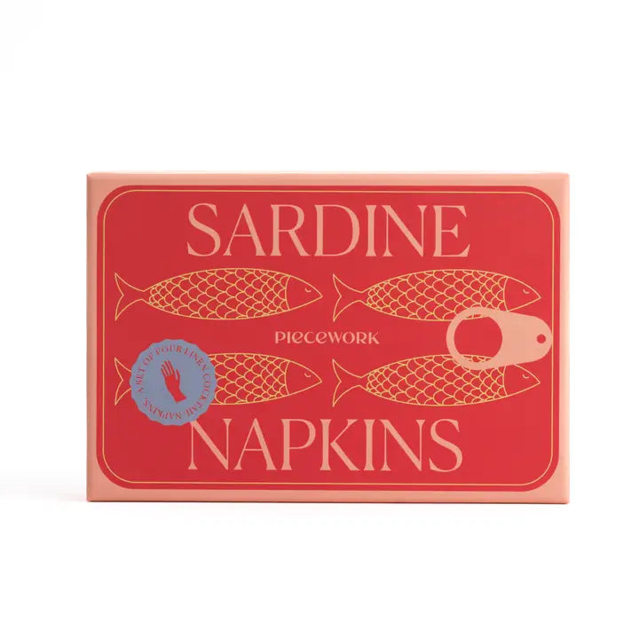 Box of Sardine Napkins with red and white design on a white background