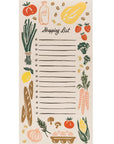 Shopping list pad with food illustrations on a white background