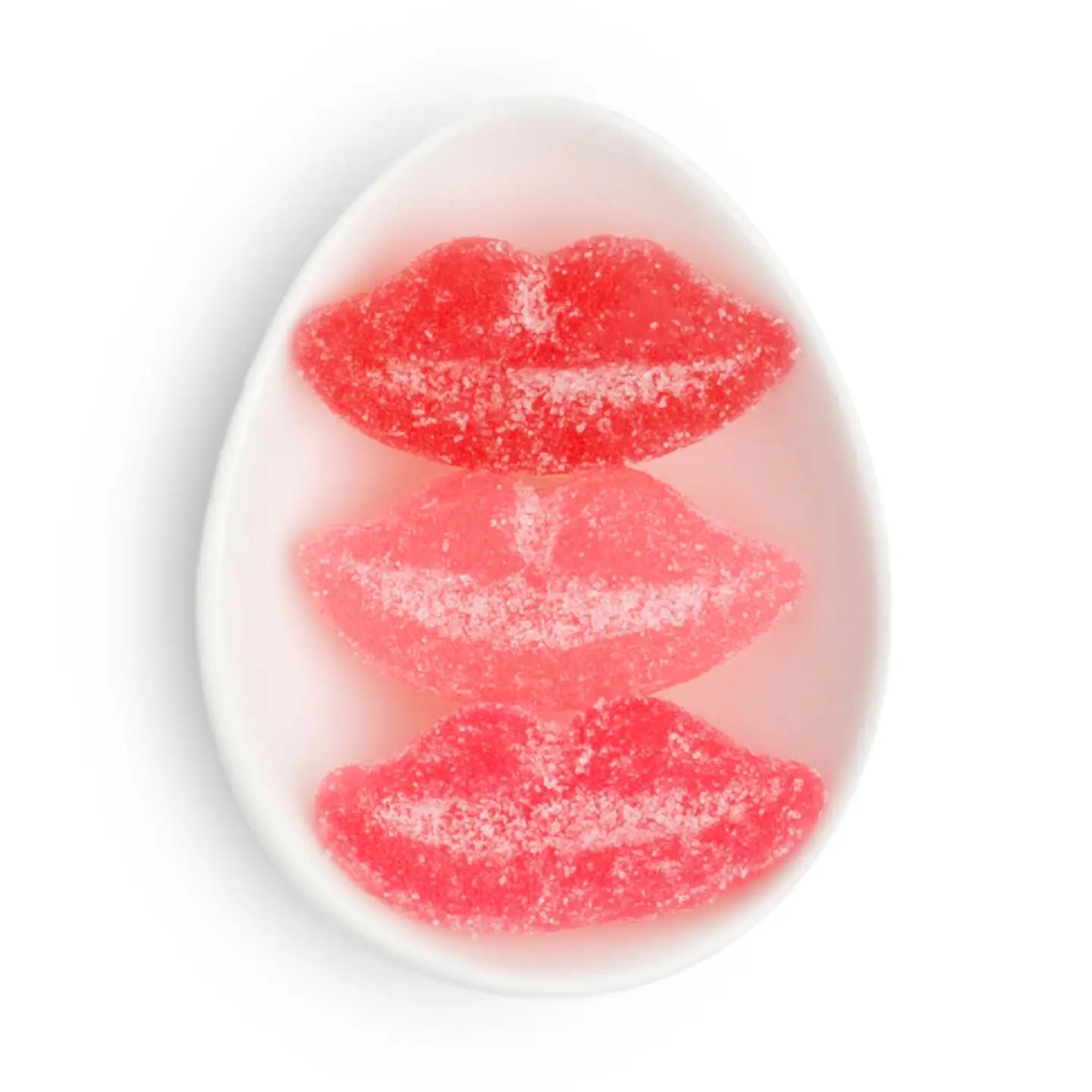 Ceramic tile with red lip prints on a white background