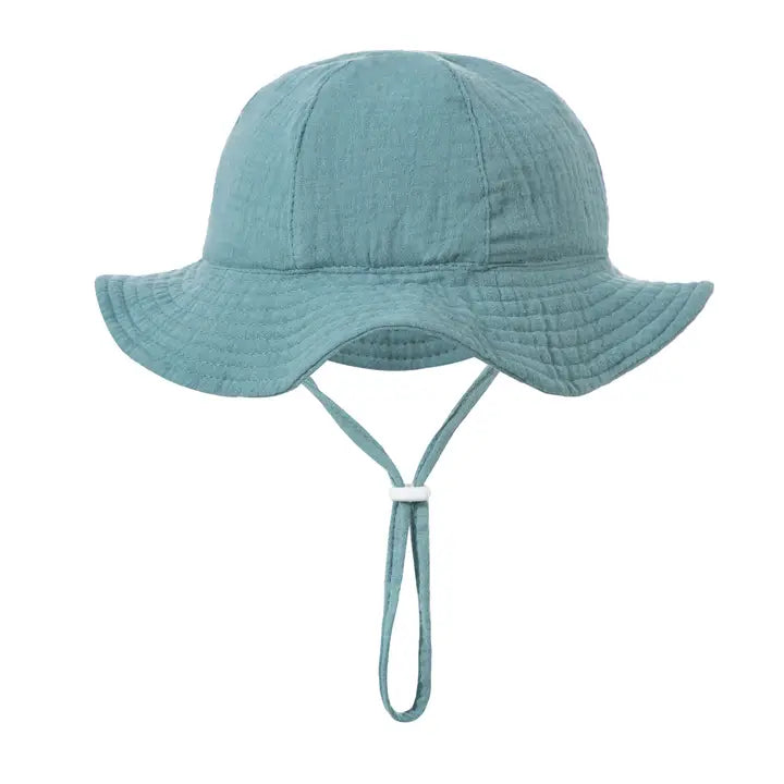 blue bucket hat on a white background
