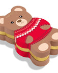 Bear-shaped container with a red sweater design on a white background