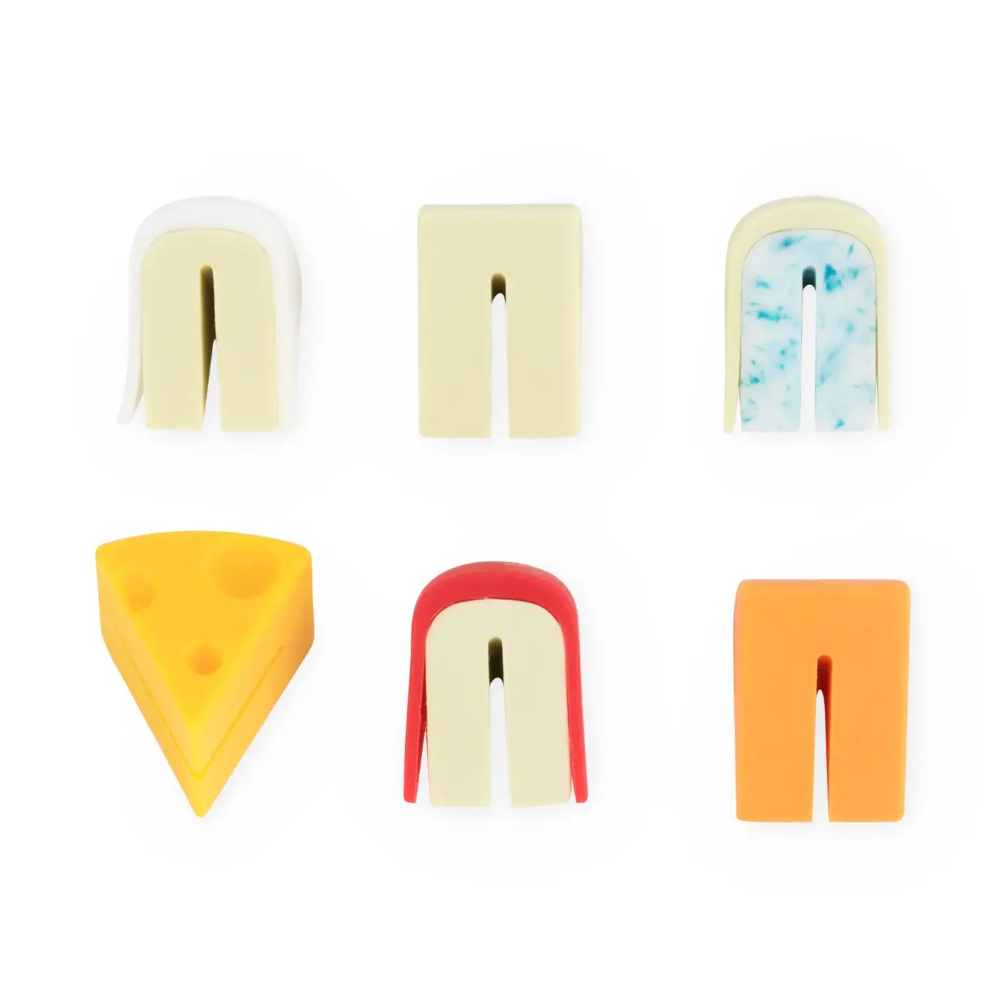 Colorful letter-shaped erasers on a white background