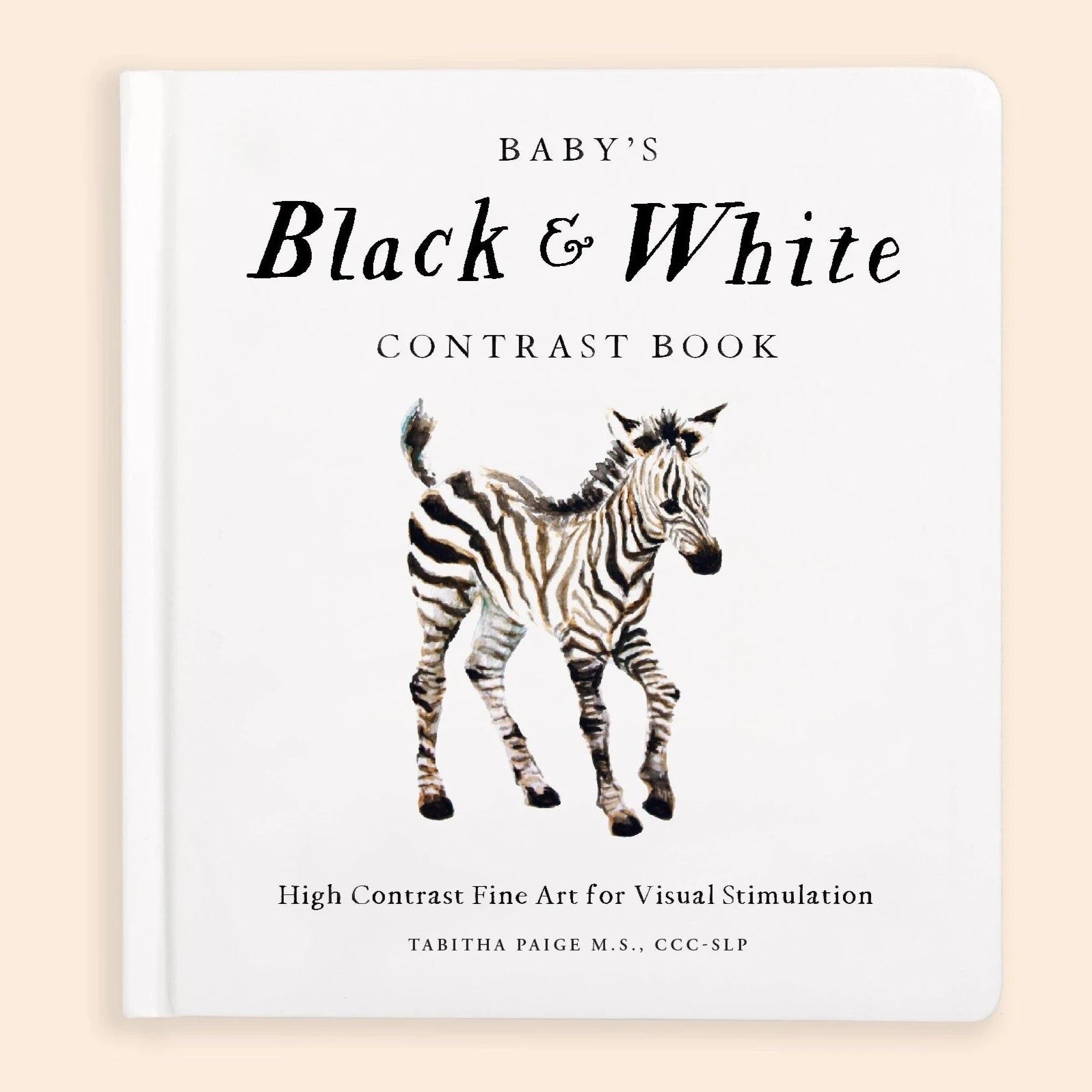 white baby book with zebra on it