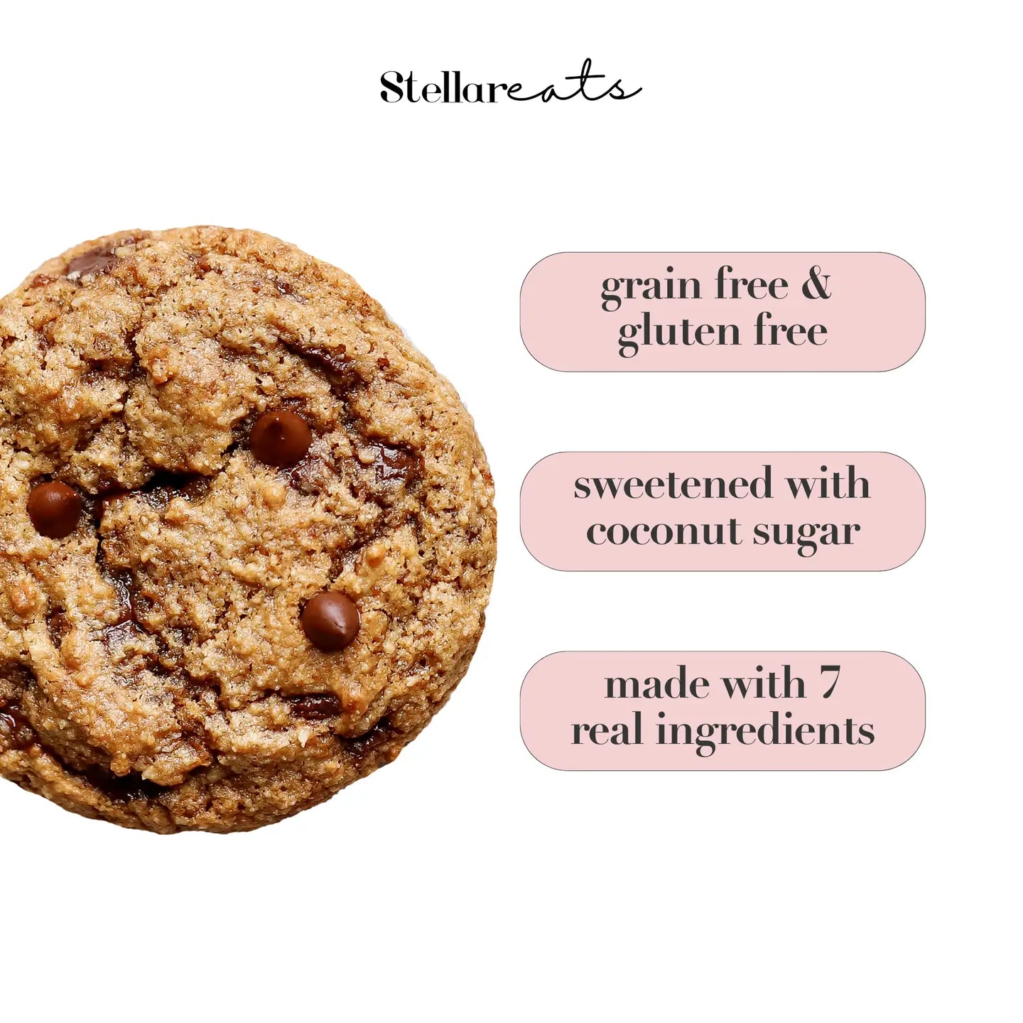Chocolate chip cookie with health benefits text on a white background